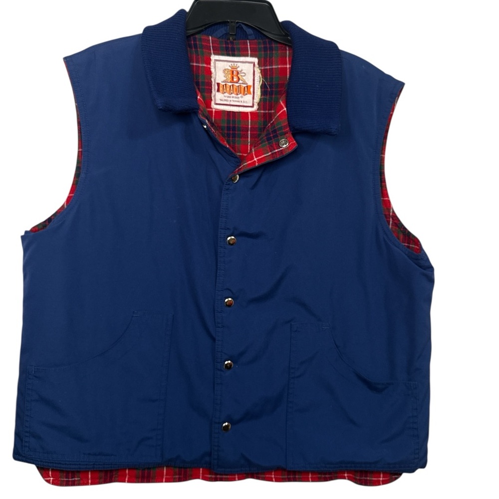 Baracuta Van Heusen  Vintage Vest Mens L Blue Red Plaid Quilted Lining